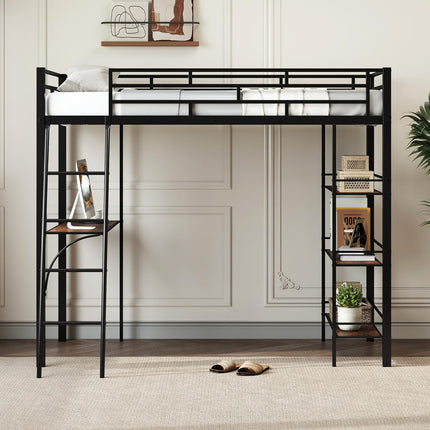 Dreamade Twin Size Loft Bed with Desk & Shelves for Kids
