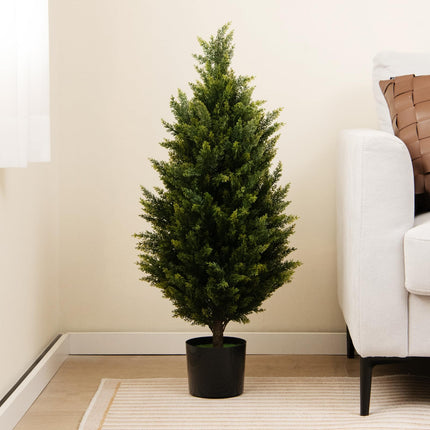 Dreamade 3FT Artificial Topiary Cedar Tree, Faux Potted Plants Artificial Cypress Tree with Cement Plastic Pot