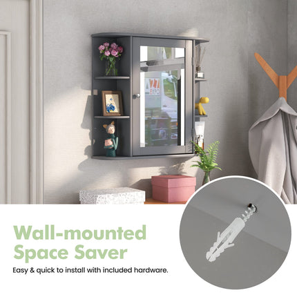 Dreamade Mirrored Bathroom Medicine Cabinet - Wall Mounted Bathroom Hanging Cabinet with Single Door