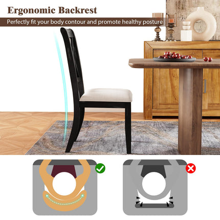 Dreamade Wooden Dining Chairs Set of 2/4 Upholstered Kitchen Chair w/Distressed Rubber Wood Legs Curved Cross Back