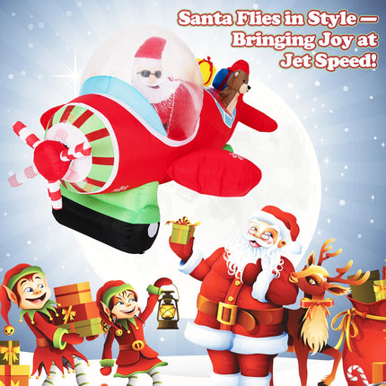 Dreamade 7.2 Ft Animated Inflatable Santa on Plane Pre-lit Blow up Yard Decoration