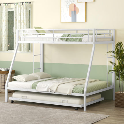Dreamade Twin Over Full Bunk Bed with Trundle, Heavy-Duty Metal Triple Bunk Beds