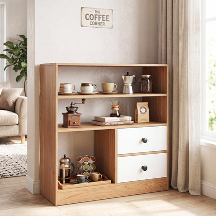 Dreamade 4-Tier Freestanding Bookcase w/3 Open Compartments & 2 Detachable Fabric Drawers