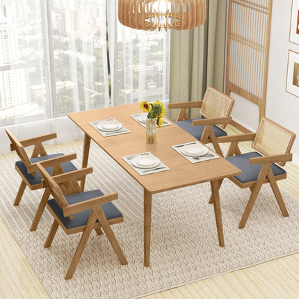 Dreamade Rattan Dining Chairs, Leathaire Kitchen Chairs w/Armrests & Padded Cushion
