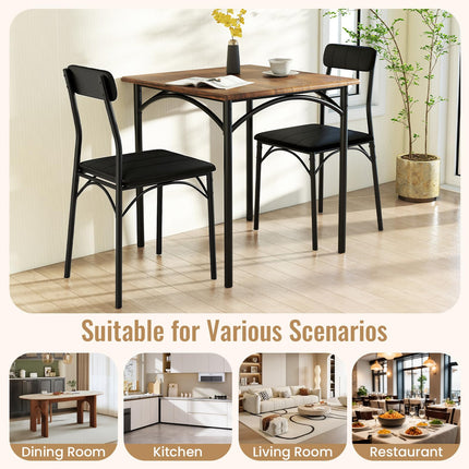 Dreamade 3-Piece Dining Table Set Square Kitchen Table with 2 Upholstered Armless Chairs
