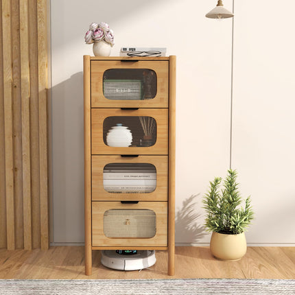 Dreamade 4 Drawer Storage Cabinet with Fluted Tempered Glass Drawers
