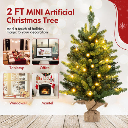 Dreamade 2ft Pre-Lit Tabletop Christmas Tree, Small Artificial Spruce Tree w/ 35 LED Lights