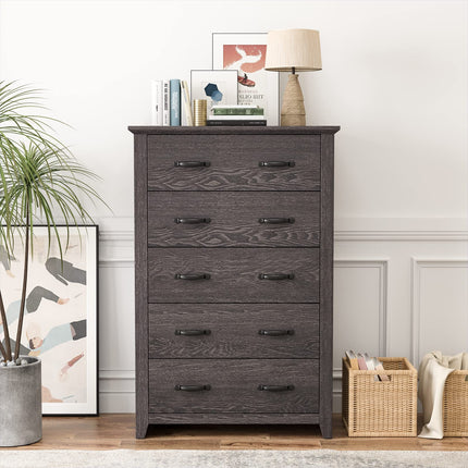 Dreamade 5 Drawer Dresser Chest of Drawers - Vertical Dresser with 5 Pull-Out Drawers for Bedroom, Living Room, Entryway