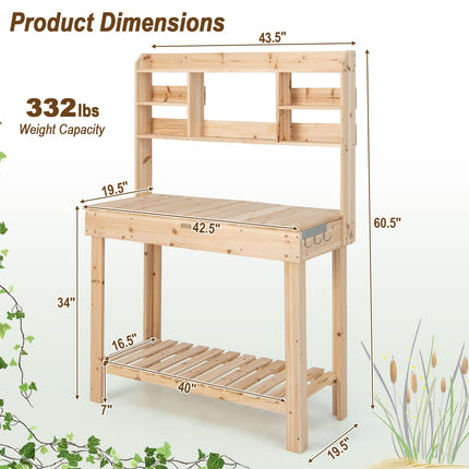 Dreamade Garden Potting Bench Table, Large Workbench Table with Shelves, 43.5"x19.5"x 60.5"