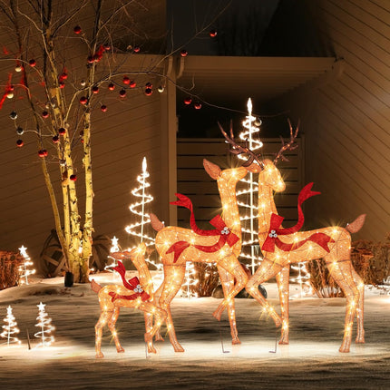 Dreamade 3-Piece Large Lighted Christmas Reindeer Family, Light up Xmas Decorations w/440 LED Lights