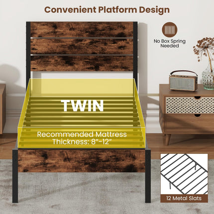 Dreamade King/Queen/Full/Twin Size Metal Platform Bed Frame, Industrial Bed Frames with Wood Headboard