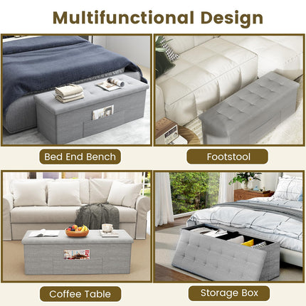 Dreamade 43 Inches Folding Storage Ottoman Bench Upholstered Storage Chest with Side Pocket