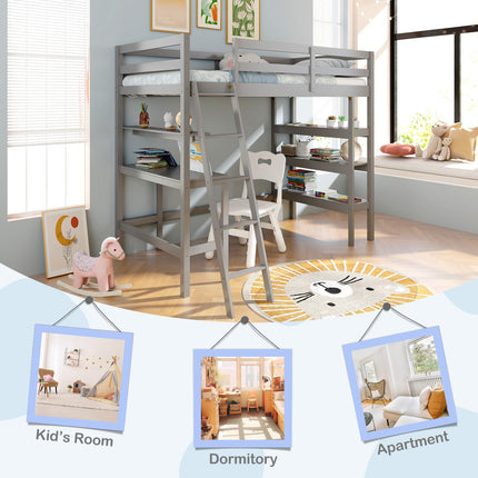 Dreamade Loft Bed with Desk & Bookshelves