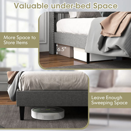 Dreamade Full Size Linen Fabric Upholstered Platform Bed Frame