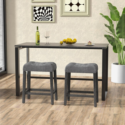 Dreamade 24" Bar Stools, Backless Counter Height Saddle Bar Stools w/Padded Seat, Solid Rubber Wood Legs