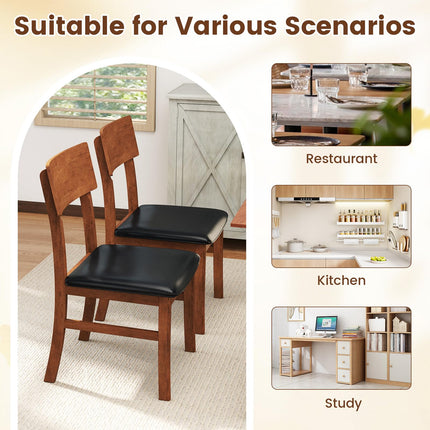 Dreamade Wooden Dining Chairs Set Kitchen Side Chairs w/Rubber Wood Legs Faux Leather Upholstered Seat