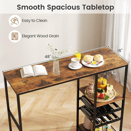 Dreamade 48" Bar Table with Storage Shelves for Kitchen Living Room Dinette