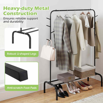 Dreamade 50" Wide Freestanding Garment Rack with Hanging Rod 8 Hooks & Storage Shelf