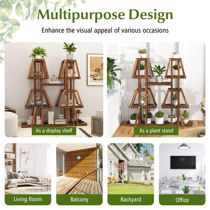 Dreamade Wood Plant Stand, 5-Tier 10 Potted Trapezoid Plant Holder Rack for Multiple Plants