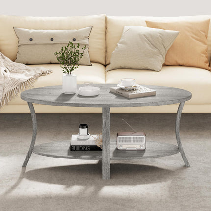 Dreamade 44 Inch Oval Coffee Table 2-Tier Center Table with Storage Shelf & Rubber Wood Frame