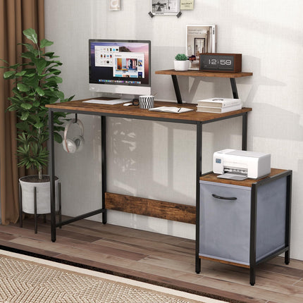 Dreamade Computer Desk with Drawer and Power Outlet, Home Office Desk with Reversible Storage Drawer