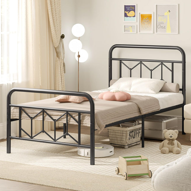 Dreamade Metal Twin Bed Frames with Victorian Style Headboard & Footboard, Heavy Duty Slats Support Mattress Foundation