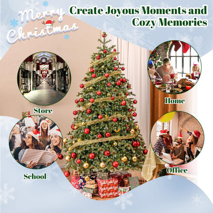 Dreamade 7ft Pre-Lit Artificial Christmas Tree, Hinged Full Xmas Pine Tree with 340 Warm White LED Lights