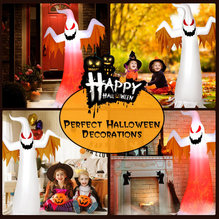 DREAMADE 8FT Halloween Inflatable Ghost with Rotating Flame Red LED Lights