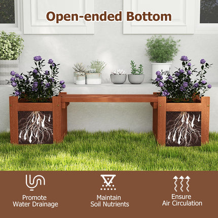 Dreamade 2-in-1 Outdoor Bench with 2/4 Planter Boxes Wood with Teak Oil Finish 42"x11"x11.5"