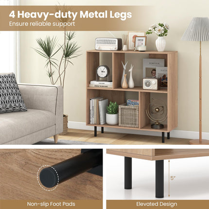 Dreamade 3-Tier Bookcase, Modern Cube Bookshelf with 4 Compartments & Metal Legs, Minimalist Freestanding Storage Organizer