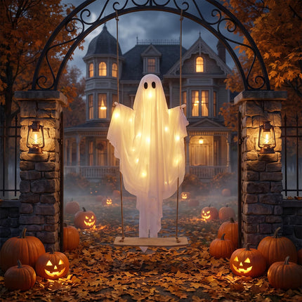 DREAMADE 5FT Halloween Hanging Swing Lighted Swing Ghost Decoration