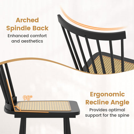 Dreamade Farmhouse Solid Rubber Wood Dining Chairs Set of 2/4 with PE Rattan Seats