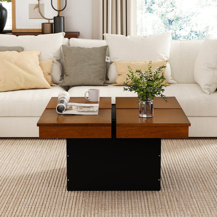 Dreamade Square Coffee Table | 31.5 Inch Mid Century Modern Center Table with Solid Wood Veneered Split Top