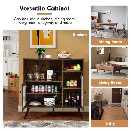 Dreamade Storage Cabinet, Industrial Buffet Sideboard with Storage, 3 Door Wood Cupboard, 2 Creadenzas 2 Shelves