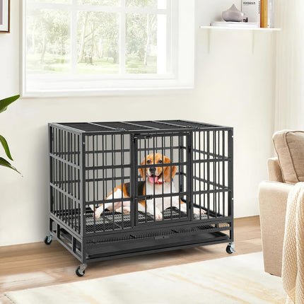 Dreamade Heavy Duty Dog Crate, Escape Proof Metal Dog Cage with Double Door