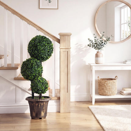 Dreamade 2.5 FT Artificial Boxwood Topiary Tree Evergreen Faux Potted Plants (1/2 Pack)