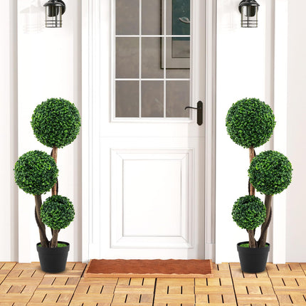 Dreamade 3ft Artificial Boxwood Topiary Ball Tree, Faux Potted Plants with Solid Wood Trunks