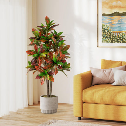 Dreamade 5 FT Tall Artificial Croton Palm Tree in Pot with Gradient Leaves