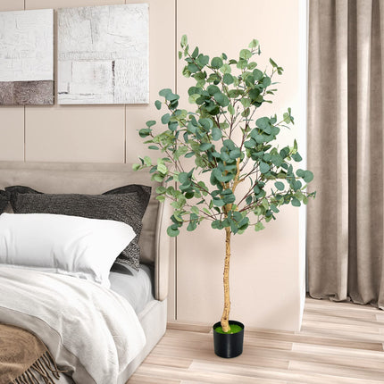 Dreamade 5.5ft Artificial Eucalyptus Tree, Tall Faux Eucalyptus Stems Fake Plants in Pot with 517 Silver Dollar Leaves
