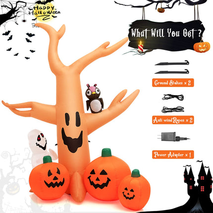 DREAMADE 8FT Halloween Inflatable Tree with Pumpkins Ghost and Owl Figure