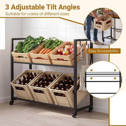 Dreamade 2-Tier Drink Crate Rack with 4 Universal Wheels