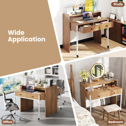 Dreamade Small Computer Desk with Hutch & Drawers