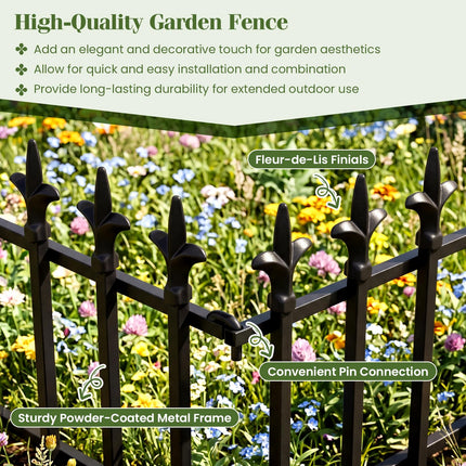 Dreamade No Dig Decorative Metal Garden Fence with Fleur-de-Lis Finials