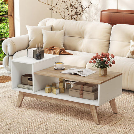 Dreamade 2-Tier Coffee Table with Storage Mid Century Modern Center Table