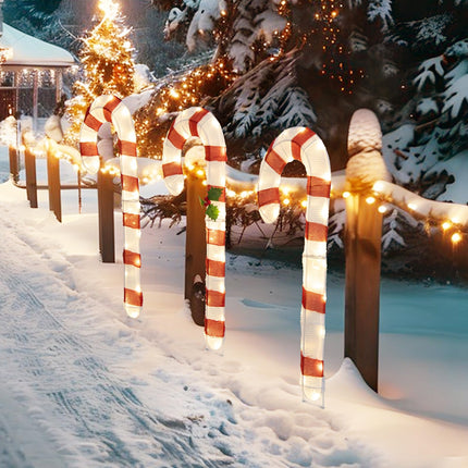 Dreamade Lighted Candy Canes, Set of 3 Christmas Tinsel Candy Cane Decoration with 75 Warm White LED Lights