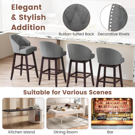 Dreamade Modern Upholstered Bar Stools Set of 2/4, 31" Bar Height Swivel Kitchen Stools w/Button-Tufted Back