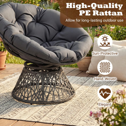 Dreamade 360° Swivel Papasan Chair | Round Wicker Lounge Chair with Thick Cushion and Metal Frame