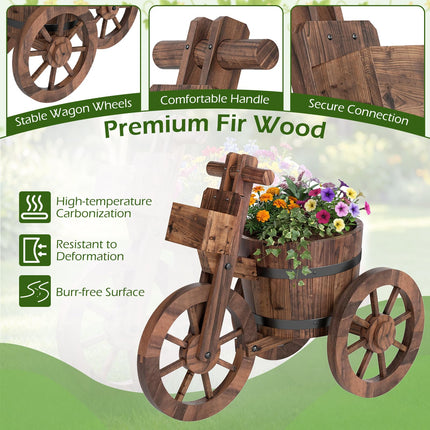 Dreamade Wooden Wagon Planter with Wheels for Patio Backyard Balcony