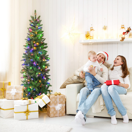Dreamade 6ft / 7ft Pre-Lit Pencil Christmas Tree, Hinged Artificial Slim Tree with 648 PVC PE Branch Tips - DreamadeUS