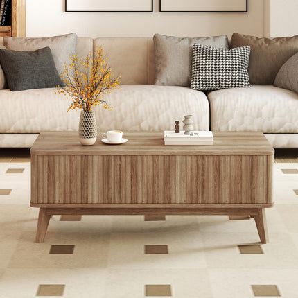 Dreamade Lift Top Coffee Table with Storage | 43.5" Mid Century Modern Center Table with Solid Wood Leg & Hidden Compartment